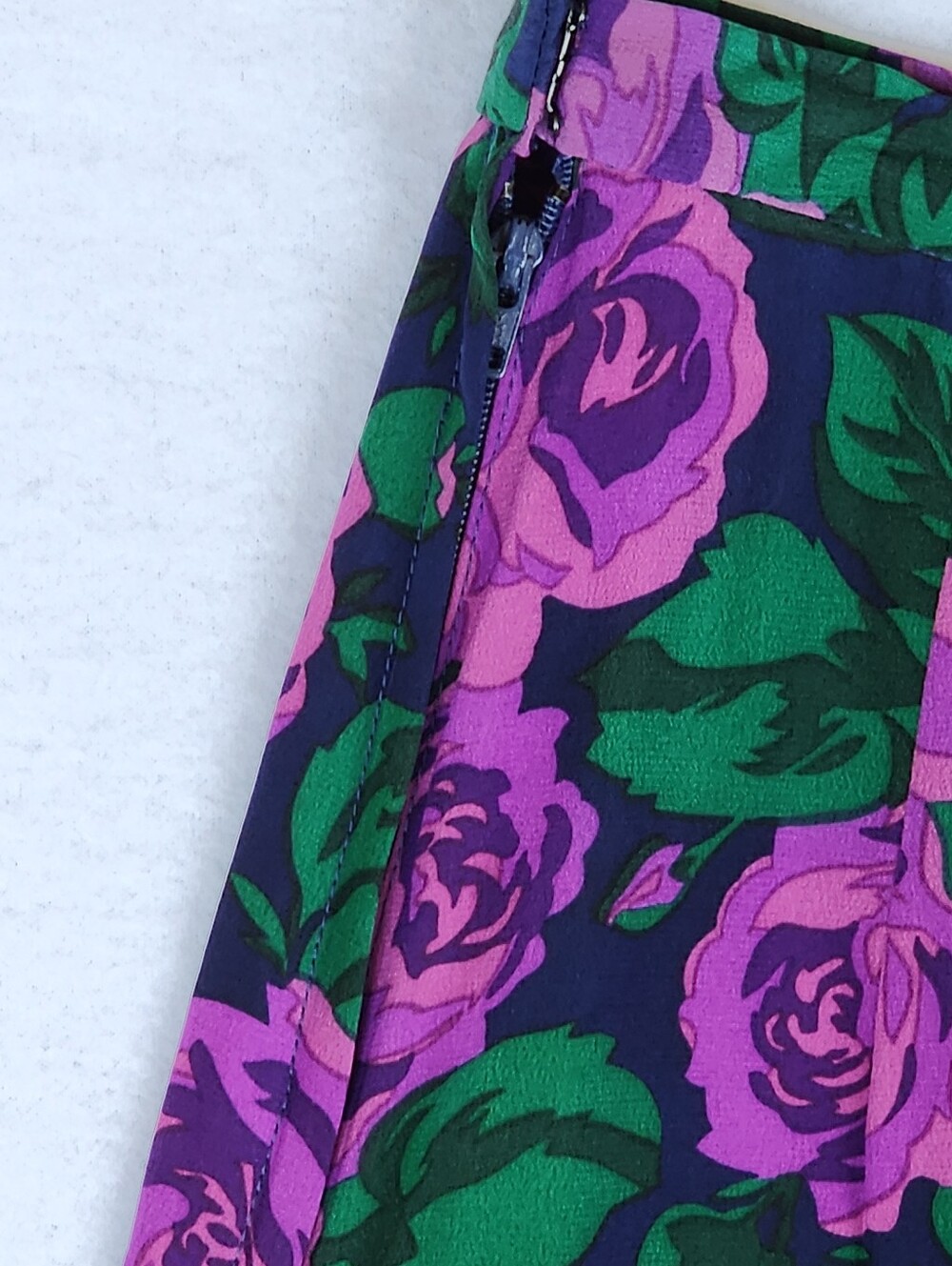 Vintage 90s Silk Floral Drop Waist Skirt Purple Rose Grunge Cottagecore Petite 8 - Picture 5 of 6
